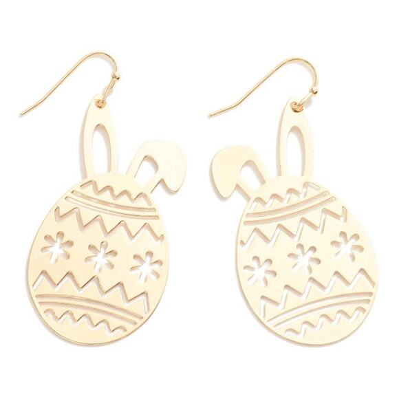 Gold Brass Easter Egg Bunny Ear Dangle Drop Earrings - Picture 1 of 3